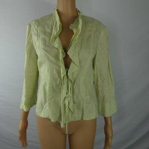 Philippe Adec Paris Tie Front Lightweight Jacket Linen Green Yellow Ruffles